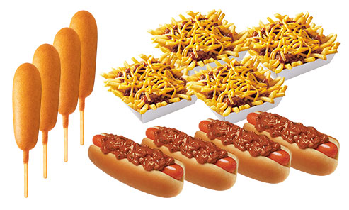 #7 Crowd Pleaser: 4 Chili Dogs, 4 Dorn Dogs, and 4 Chili Cheese Fries
