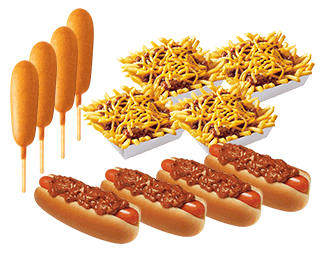 Media for #7 Crowd Pleaser: 4 Chili Dogs, 4 Dorn Dogs, and 4 Chili Cheese Fries