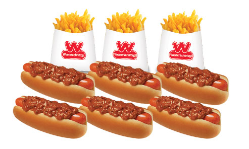 #6 Crowd Pleaser: 6 Chili Dogs & 3 Medium Fries