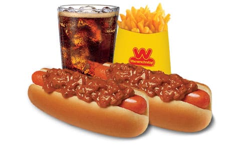 Combo #1 Two Chili Dogs, Small Fries and Small Drink Combo #1 Two Chili Dogs, Small Fries and Small Drink