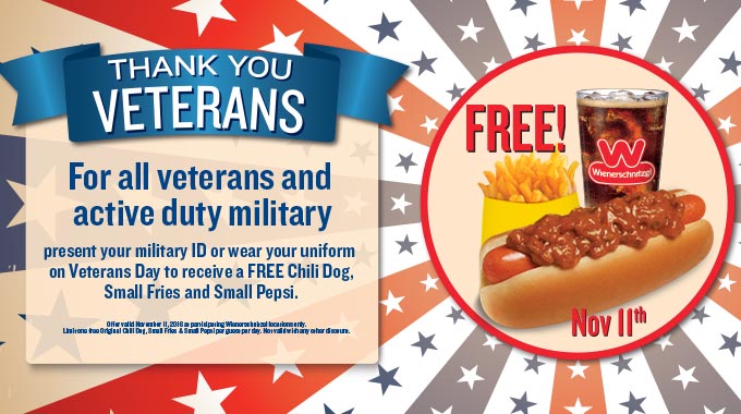 Wienerschnitzel Honors Veterans with Free Chili Dog Meal on November 11