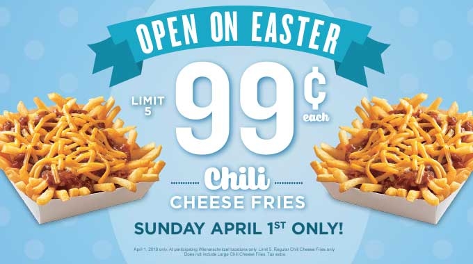 CELEBRATE EASTER WITH WIENERSCHNITZEL AND CHILI CHEESE FRIES