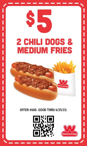$5 Two Chili Dogs & Medium Fries Coupon #600