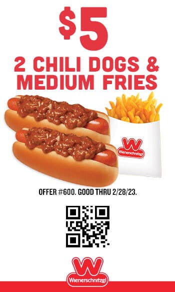 $5 Two Chili Dogs & Medium Fries Coupon #600