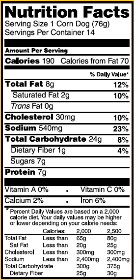 Original Corn Dogs Nutrition Facts
