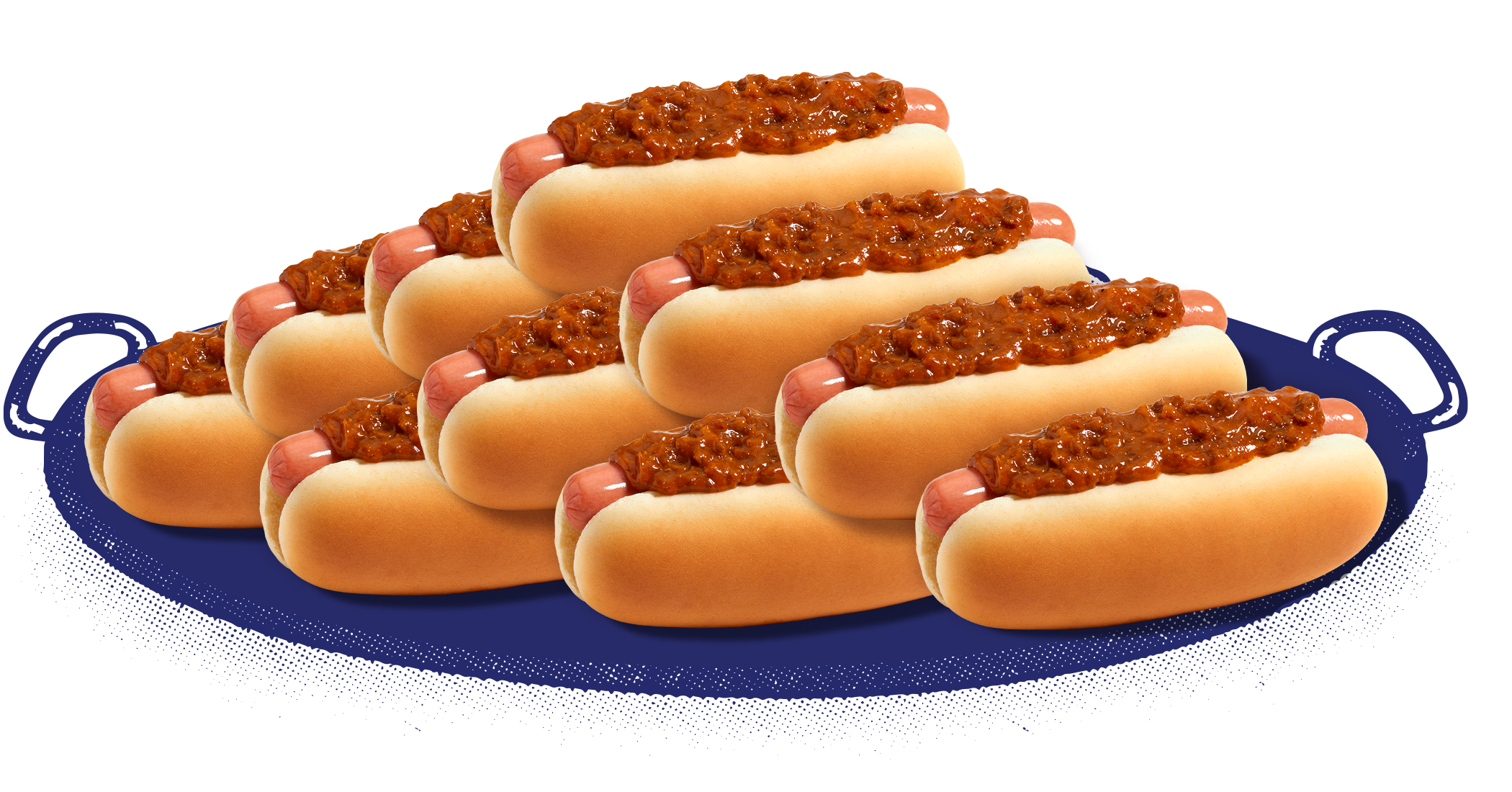 10 Chili Dogs on a Tray
