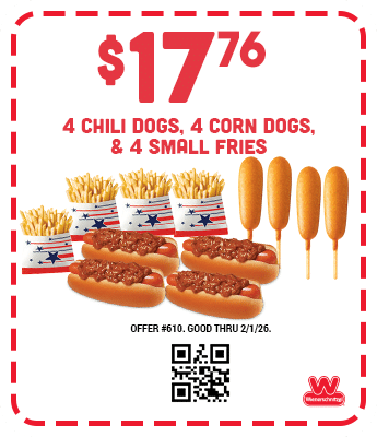 $17.76 - Four Chili Dogs, Four Corn Dogs & Four Small Fries