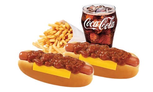 #1 Combo Two Chili Cheese Dogs, small fries & small drink