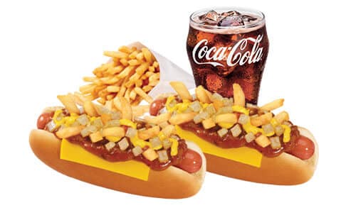 #7 Combo Two Junkyard Dogs, small fries & small drink