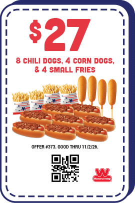 $27 Eight Chili Dogs, Four Corn Dogs & Four Small Fries Coupon