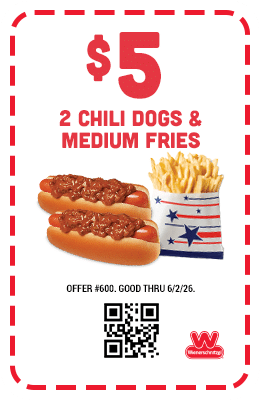 $5 Two Chili Dogs & Medium Fries Coupon