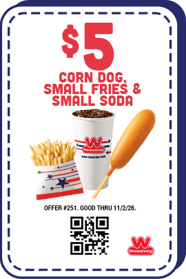$5 Corn Dog, Small Fries & Small Soda Coupon