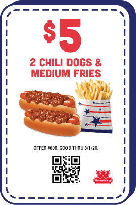 $5 Two Chili Dogs & Medium Fries Coupon