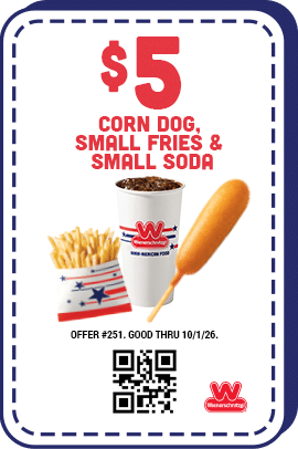 $5 Corn Dog, Small Fries & Small Soda Coupon
