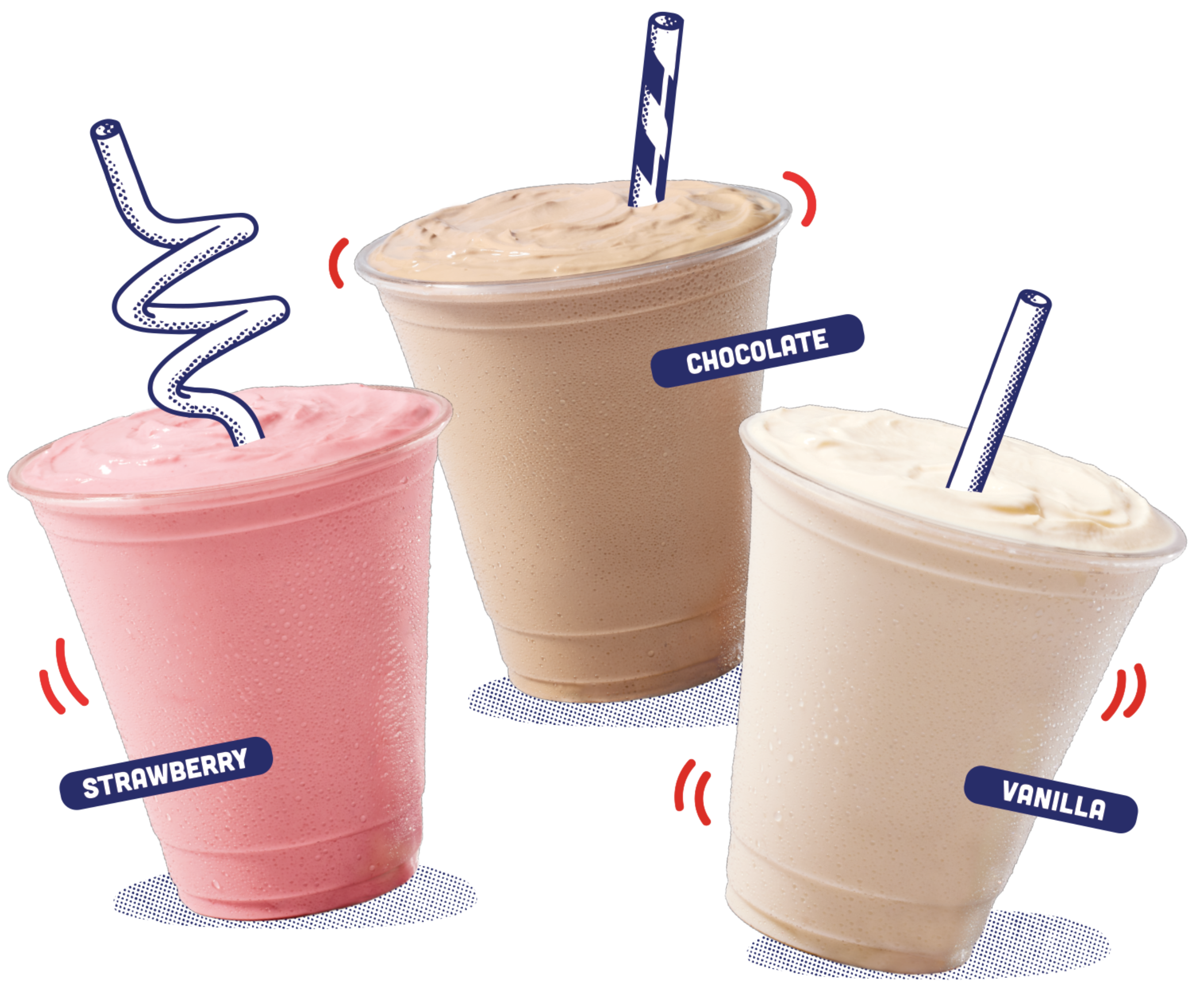 Strawberry, Chocolate and Vanilla Small Shakes